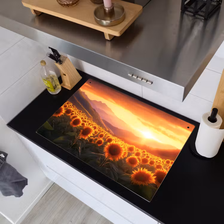 Zonnebloemen - Zonsondergang - Landschap Inductie beschemer met haakjes klein -sfeer1