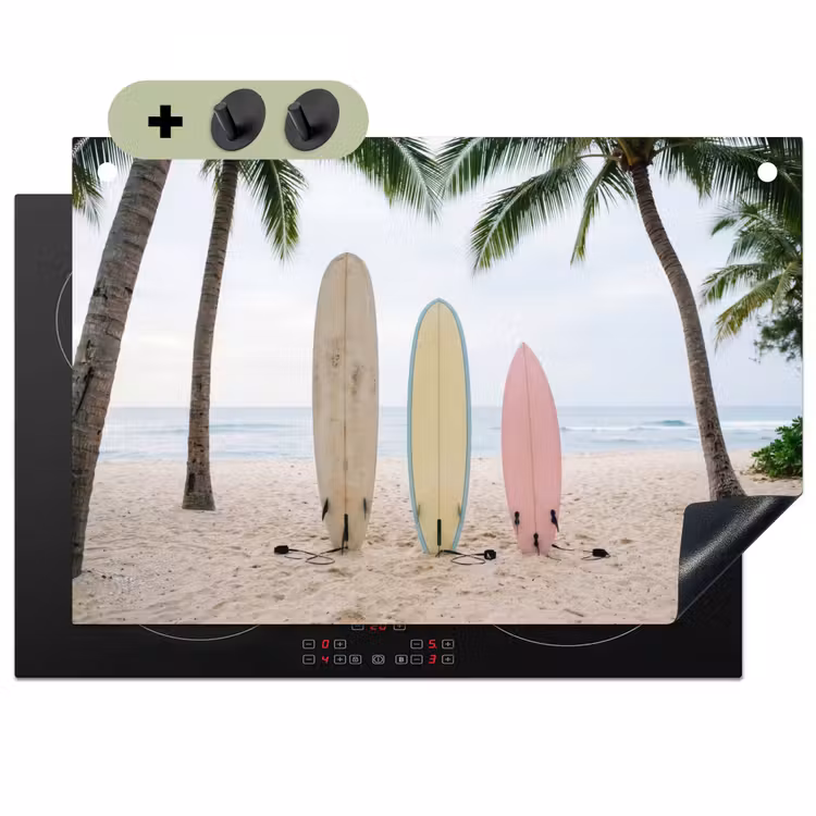 Surfboard - Palmbomen - Kleurrijk Inductie beschemer met haakjes klein -3d