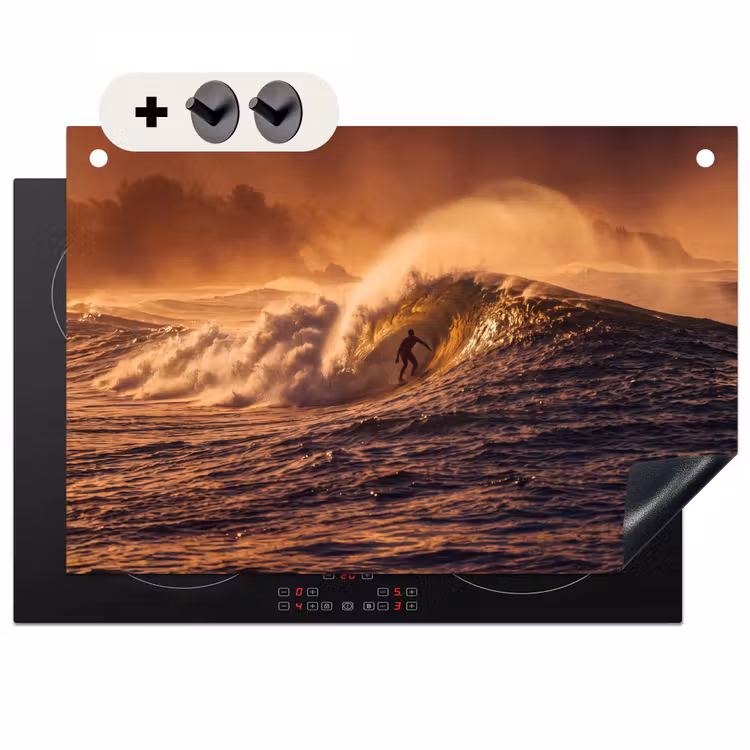 Surfer - Golf - Oceaan - Sport - Oranje Inductie beschemer met haakjes klein -3d