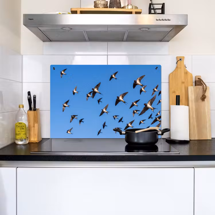 Zwaluwen - Vliegen - Blauw Inductie beschemer met haakjes klein -sfeer2