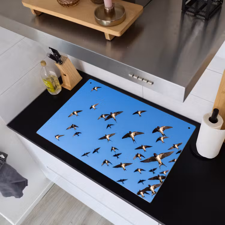 Zwaluwen - Vliegen - Blauw Inductie beschemer met haakjes klein -sfeer1