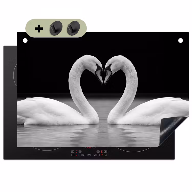 Zwanen - Hart - Zwart - Wit Inductie beschemer met haakjes klein -3d