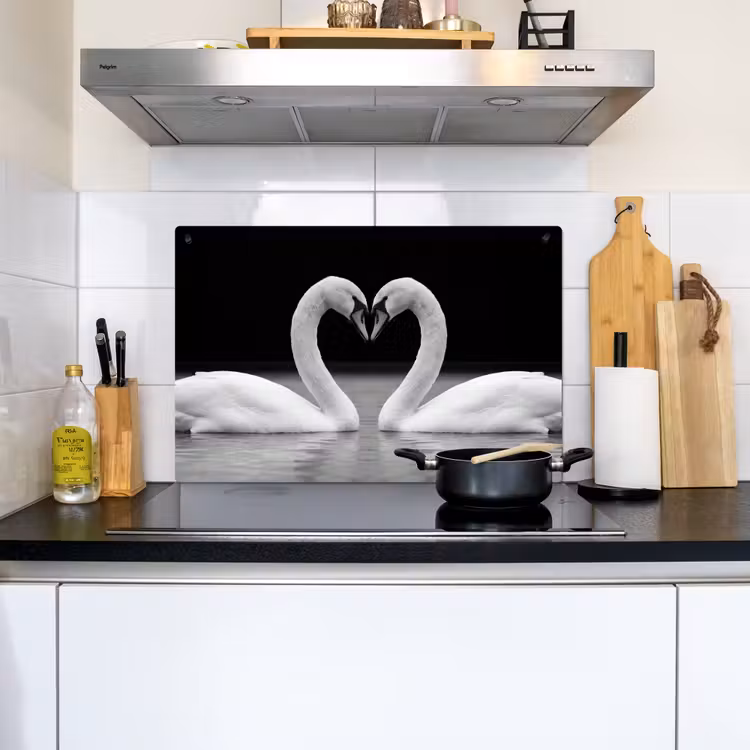 Zwanen - Hart - Zwart - Wit Inductie beschemer met haakjes klein -sfeer2