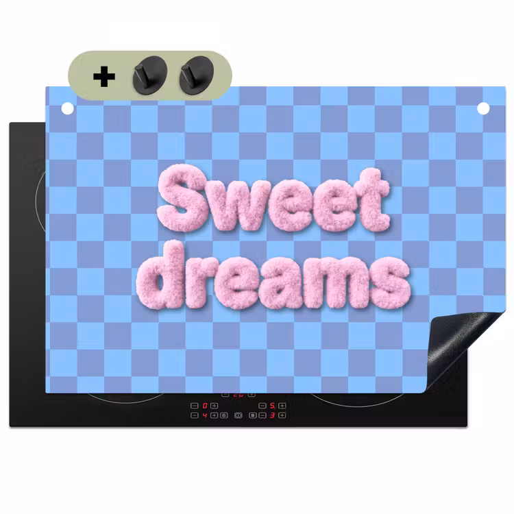 Sweet dreams - Vierkanten - Roze - Blauw Inductie beschemer met haakjes klein -3d