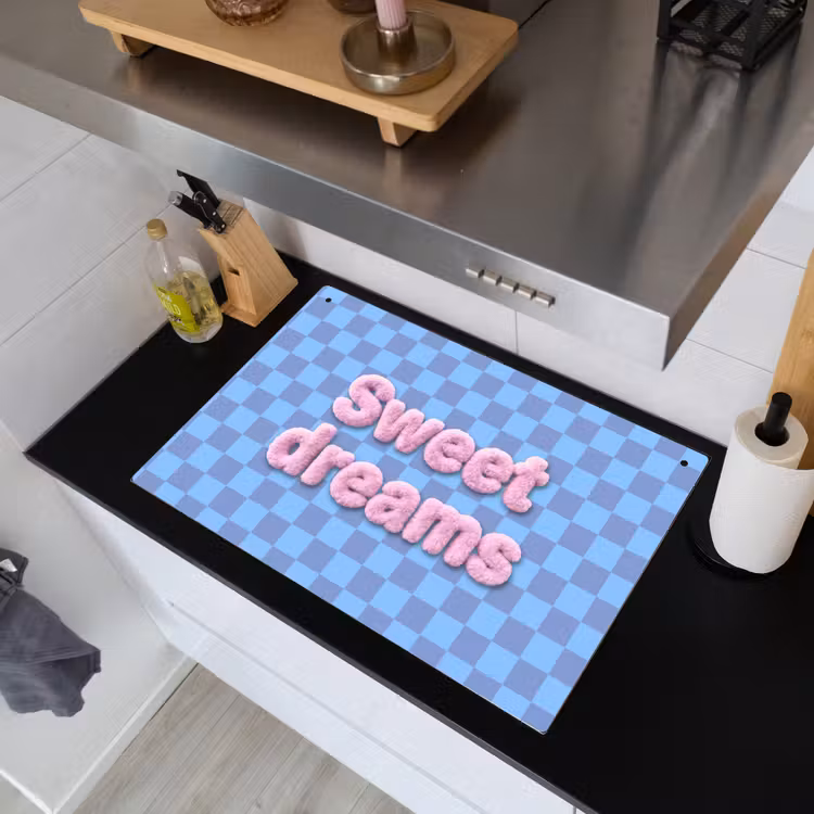 Sweet dreams - Vierkanten - Roze - Blauw Inductie beschemer met haakjes klein -sfeer1