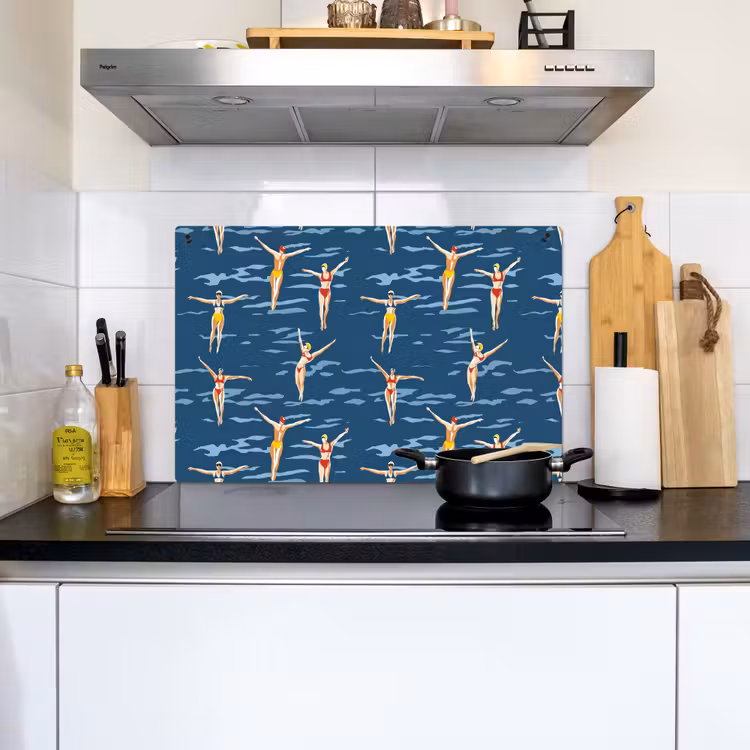 Zwemsters- Retro - Blauw Inductie beschemer met haakjes klein 777 -sfeer2