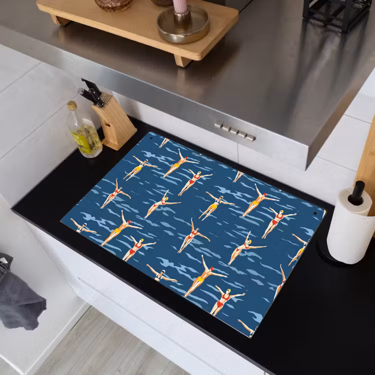 Zwemsters- Retro - Blauw Inductie beschemer met haakjes klein 777 -sfeer1