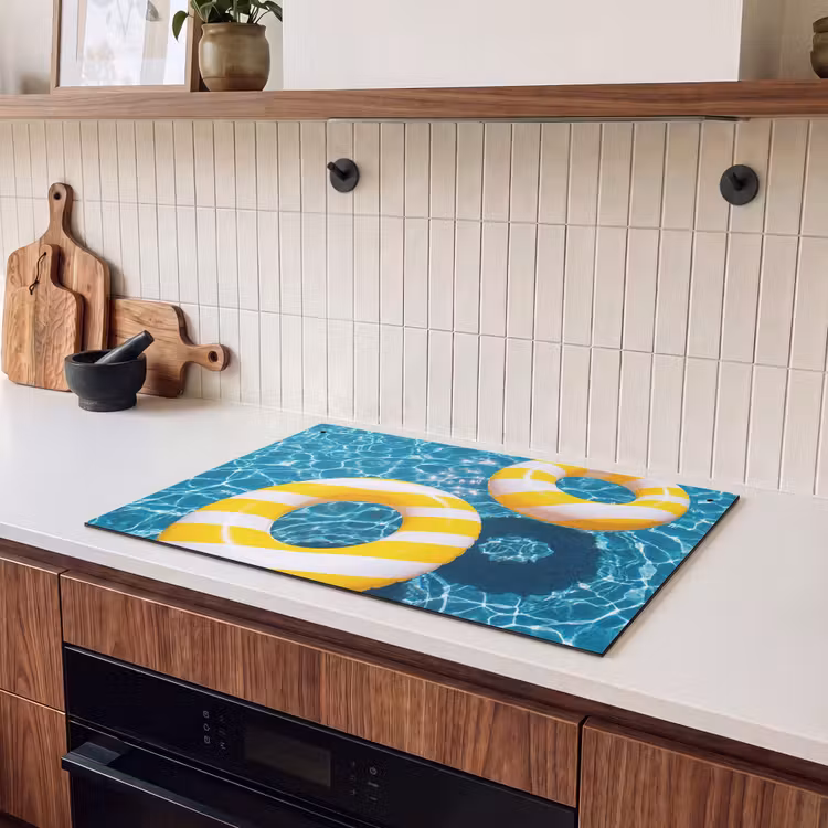 Zwembad - Zwembanden - Zomer - Geel - Blauw Inductie beschemer met haakjes klein -sfeer1