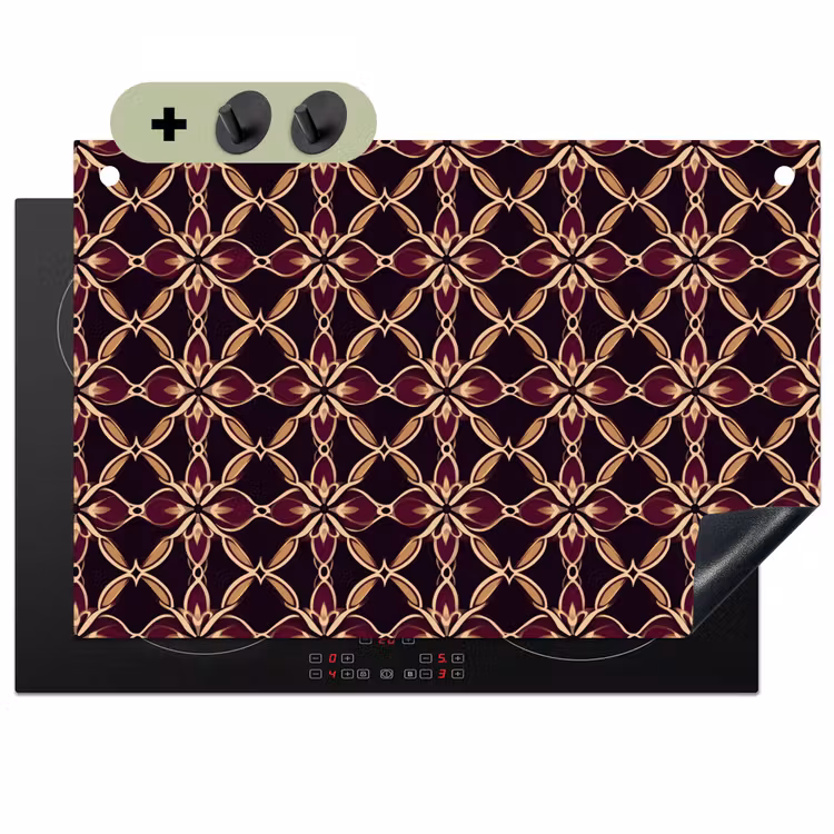 Symmetrisch - Tegel - Burgundy Inductie beschemer met haakjes klein 777 -3d