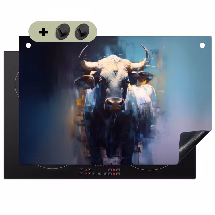 Stier - Zwart - Abstract - Horens Inductie beschemer met haakjes klein -3d