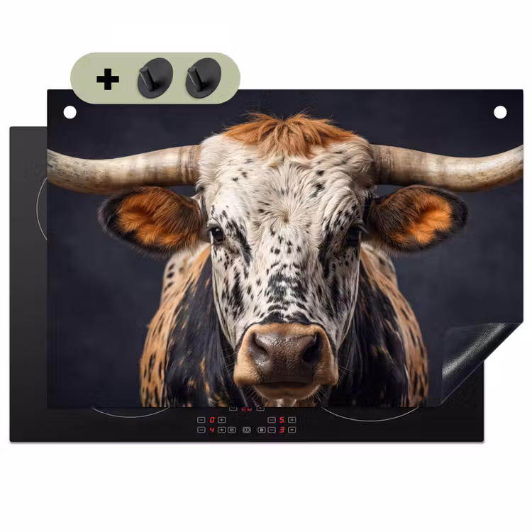 Stier - Kleurrijk - Hoorns Inductie beschemer met haakjes klein -3d