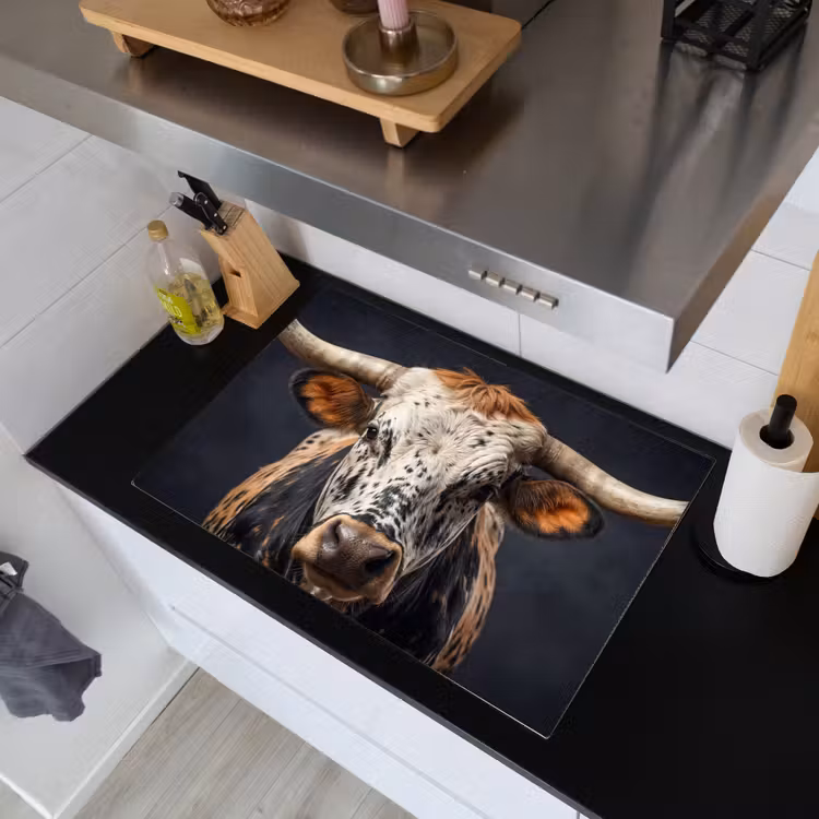 Stier - Kleurrijk - Hoorns Inductie beschemer met haakjes klein -sfeer1