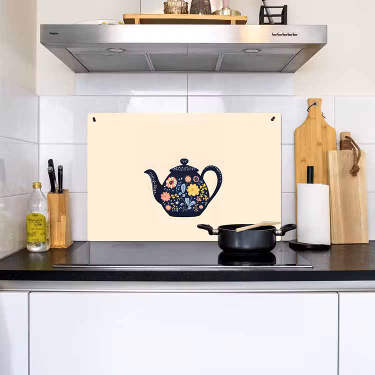 Theepot - Kleurrijk - Bloemen Inductie beschemer met haakjes klein -sfeer2