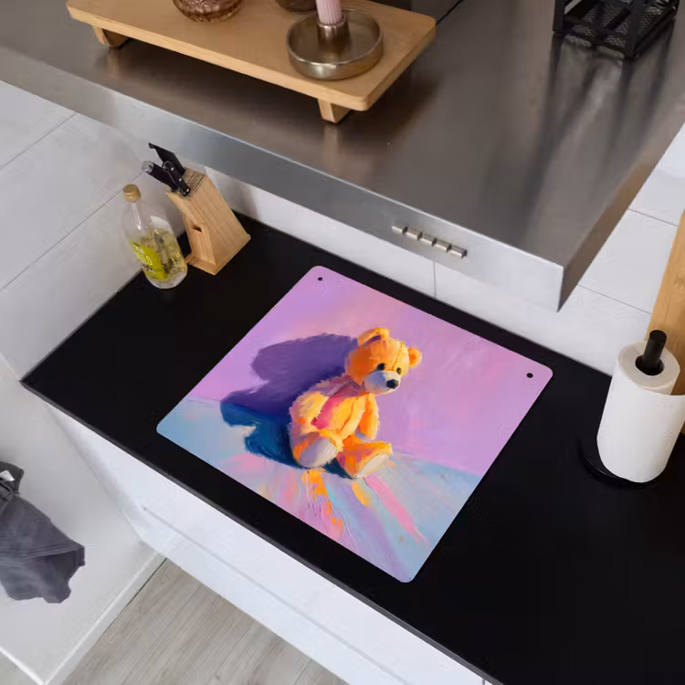 Teddybeer - Schaduw - Penseelstreken - Paars Inductie beschemer met haakjes middel -sfeer1