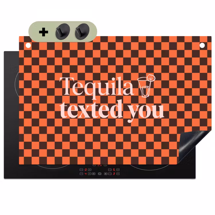 Tequila texted you - Glas - Vierkanten - Oranje Inductie beschemer met haakjes klein -3d