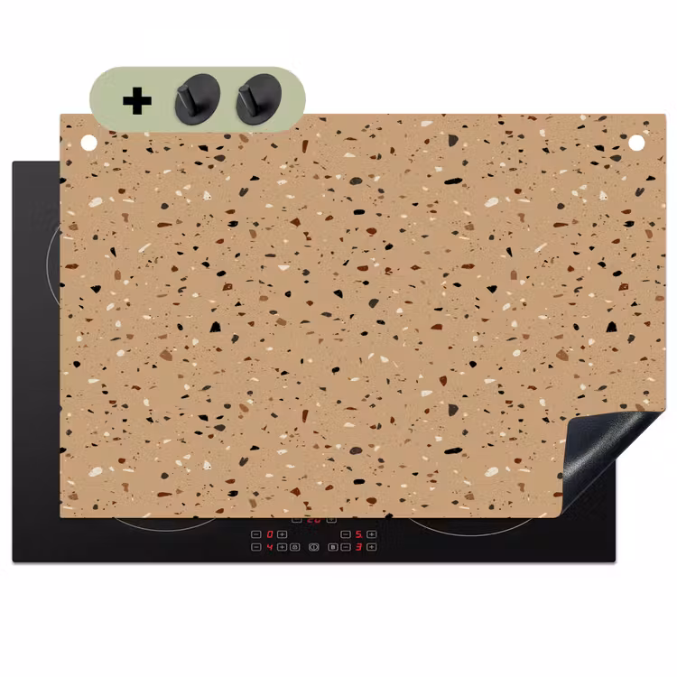 Terrazzo - Patroon - Beige Inductie beschemer met haakjes klein 777 -3d