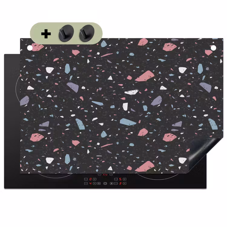 Terrazzo - Patroon - Zwart - Zacht Inductie beschemer met haakjes klein 777 -3d