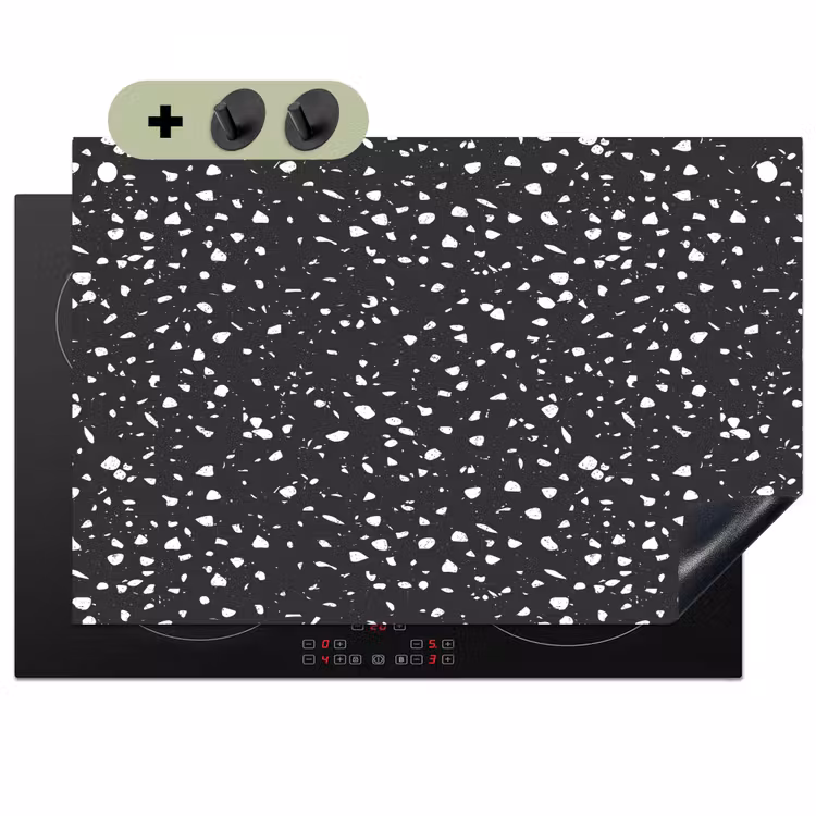 Terrazzo - Patroon - Zwart - Wit Inductie beschemer met haakjes klein 777 -3d