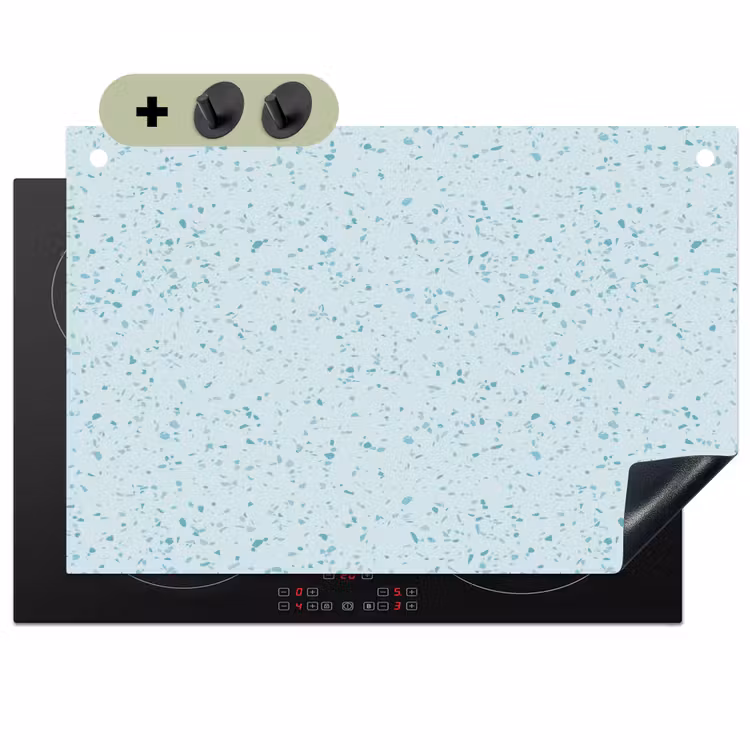 Terrazzo - Patroon - Kleurrijk - Baby Blauw Inductie beschemer met haakjes klein 777 -3d