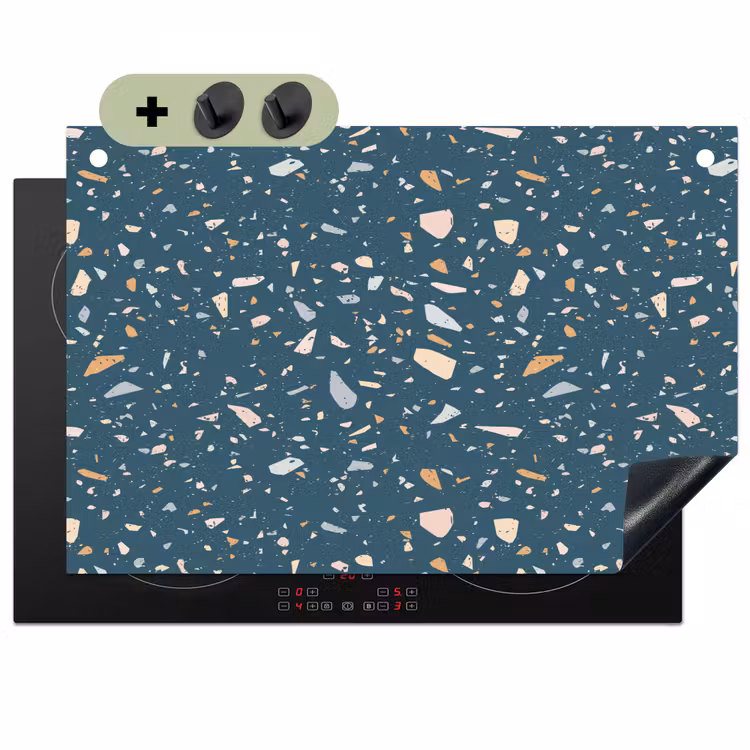 Terrazzo -  Patroon - Kleurrijk - Diep blauw Inductie beschemer met haakjes klein 777 -3d