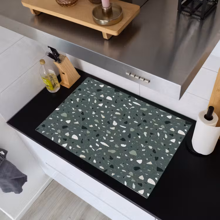 Terrazzo - Patroon - Kleurrijk - Groen Inductie beschemer met haakjes klein 777 -sfeer1