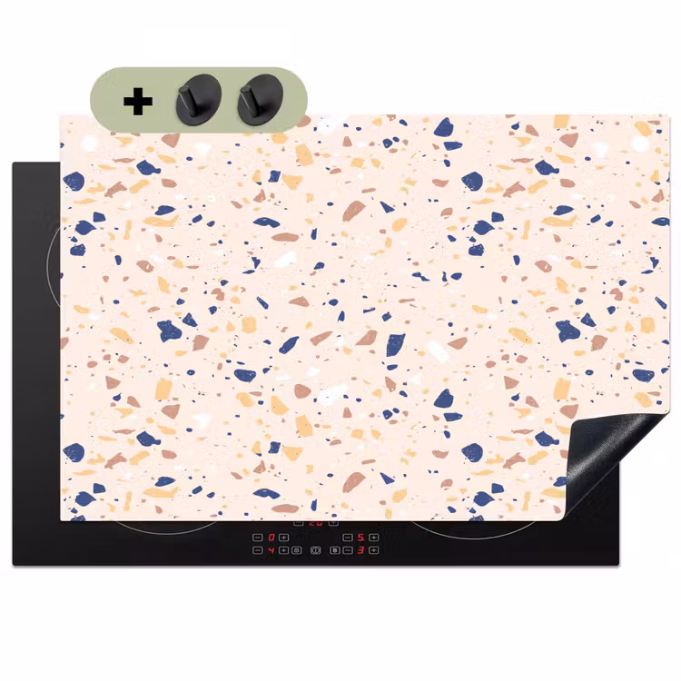 Terrazzo -  Patroon - Kleurrijk - Indigo Inductie beschemer met haakjes klein 777 -3d