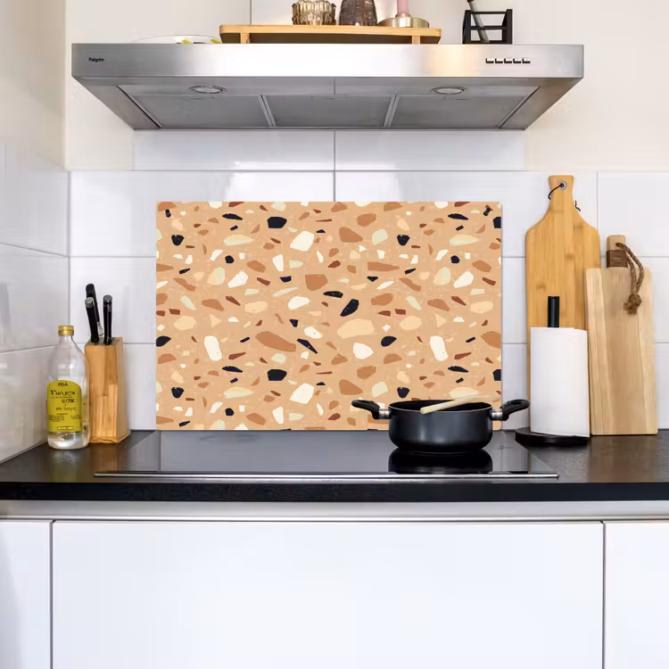 Terrazzo - Patroon - Kleurrijk - Oranje Inductie beschemer met haakjes klein 777 -sfeer2