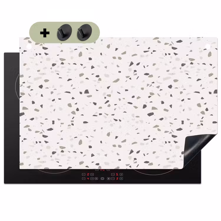 Terrazzo - Patroon - Créme Inductie beschemer met haakjes klein 777 -3d