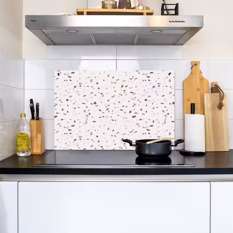 Terrazzo - Patroon - Créme Inductie beschemer met haakjes klein 777 -sfeer2