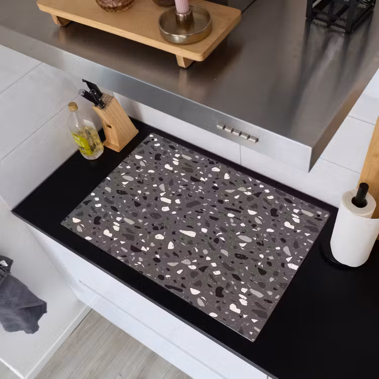 Terrazzo - Patroon - Grijs Inductie beschemer met haakjes klein 777 -sfeer1