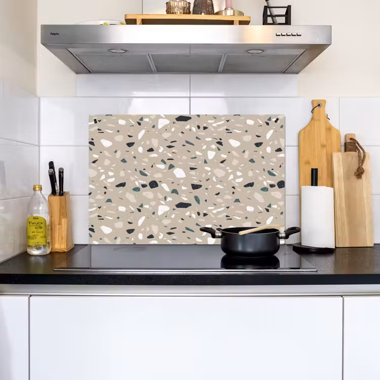 Terrazzo - Patroon - Groen Inductie beschemer met haakjes klein 777 -sfeer2
