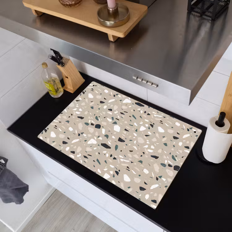 Terrazzo - Patroon - Groen Inductie beschemer met haakjes klein 777 -sfeer1
