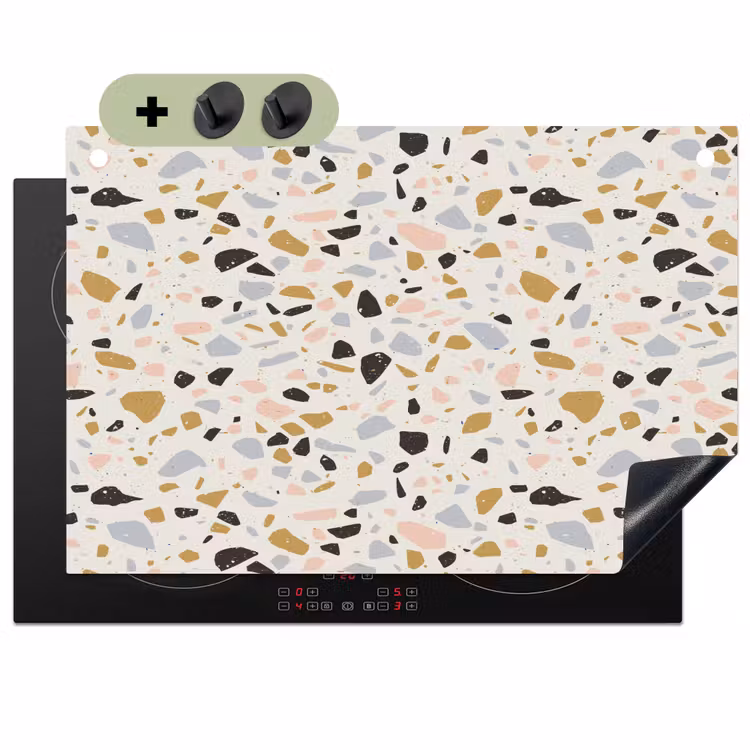 Terrazzo - Patroon - Neutraal - Zacht - Multi Inductie beschemer met haakjes klein 777 -3d