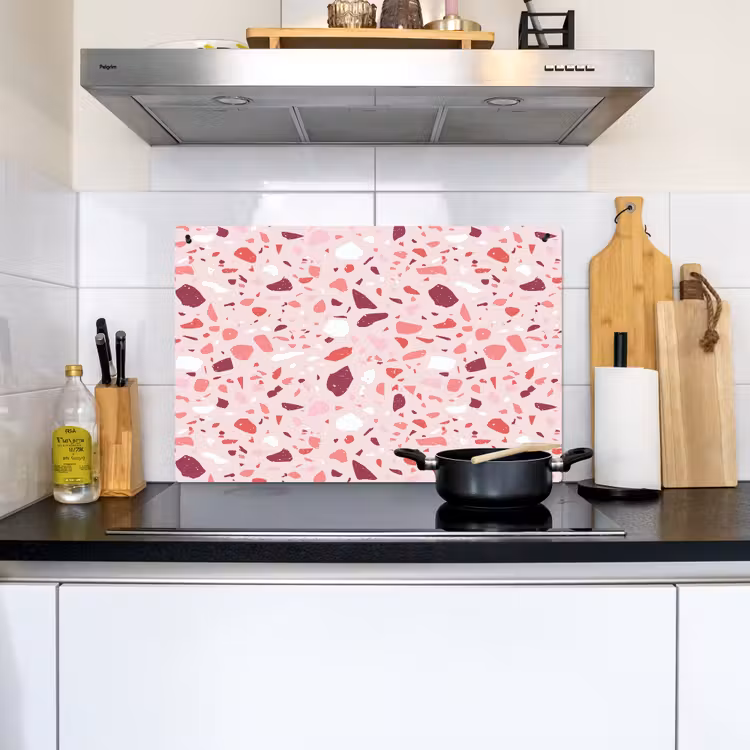 Terrazzo - Patroon - Roze Inductie beschemer met haakjes klein 777 -sfeer2