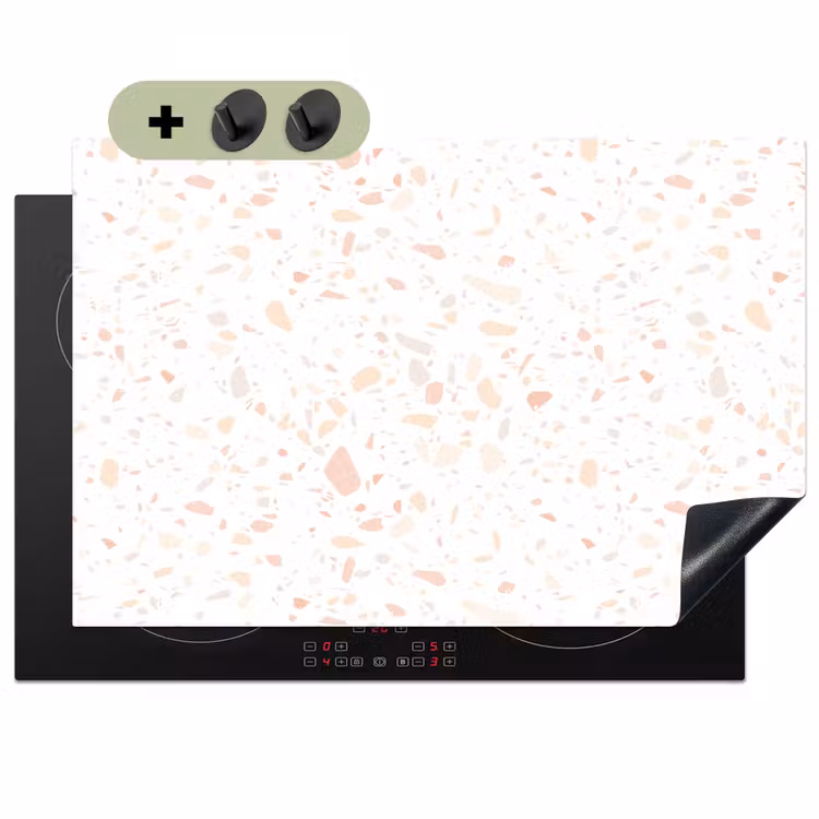 Terrazzo - Patroon - Wit - Perzik Inductie beschemer met haakjes klein 777 -3d