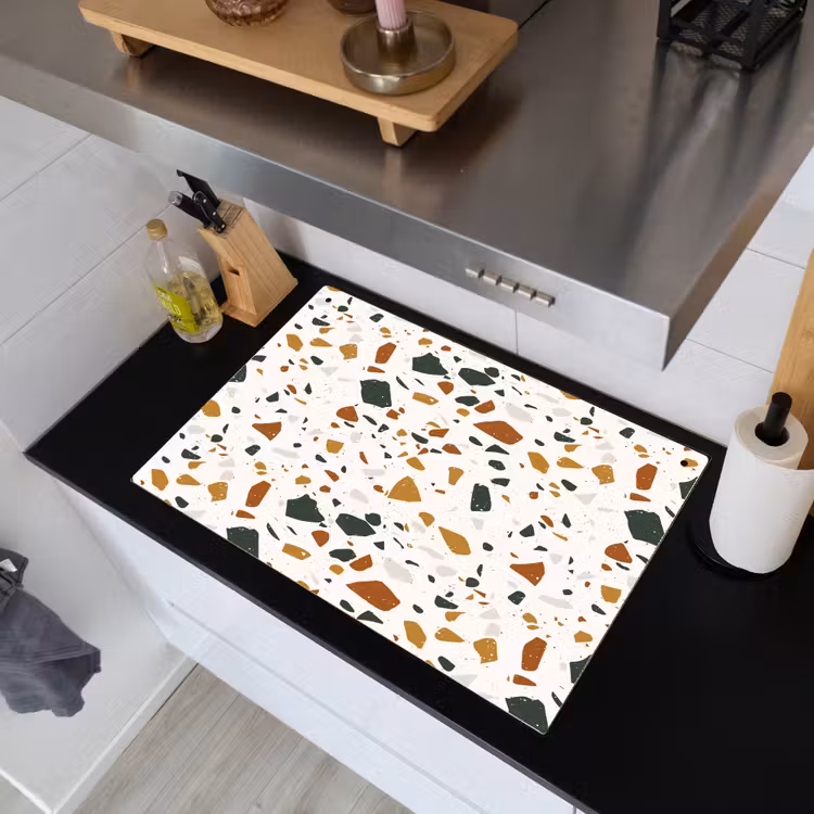 Terrazzo - Patroon - Wit - Terra Inductie beschemer met haakjes klein 777 -sfeer1