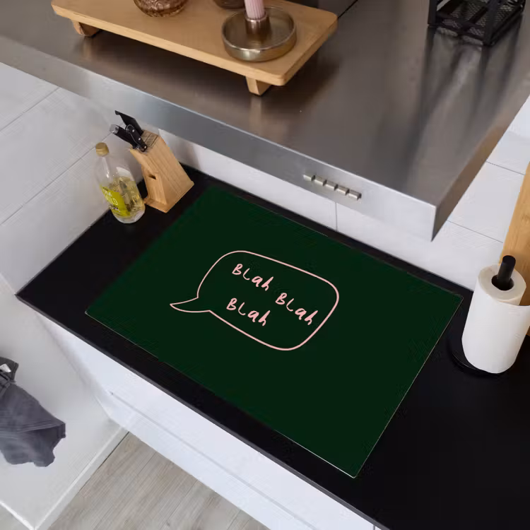 Tekstwolkje - Donkergroen - BLAH BLAH BLAH Inductie beschemer met haakjes klein -sfeer1
