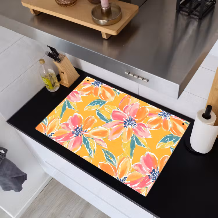 Textuur - Bloemen - Kleurrijk Inductie beschemer met haakjes klein 777 -sfeer1