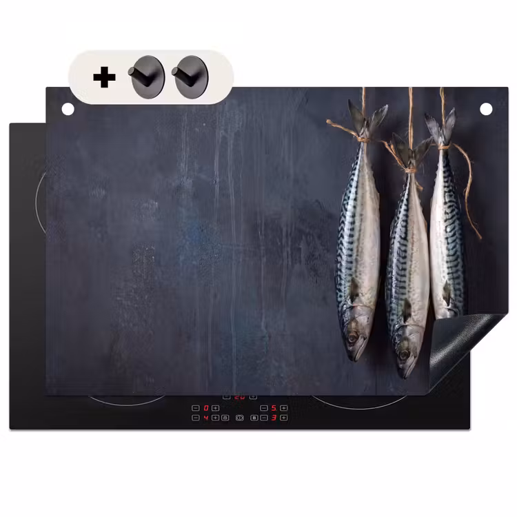 Induction Hob Cover & Splashback (2-in-1) - Three Fish - Rope - Drie vissen - Touw Inductie beschemer met haakjes klein