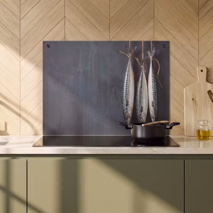 Induction Hob Cover & Splashback (2-in-1) - Three Fish - Rope - Drie vissen - Touw Inductie beschemer met haakjes klein