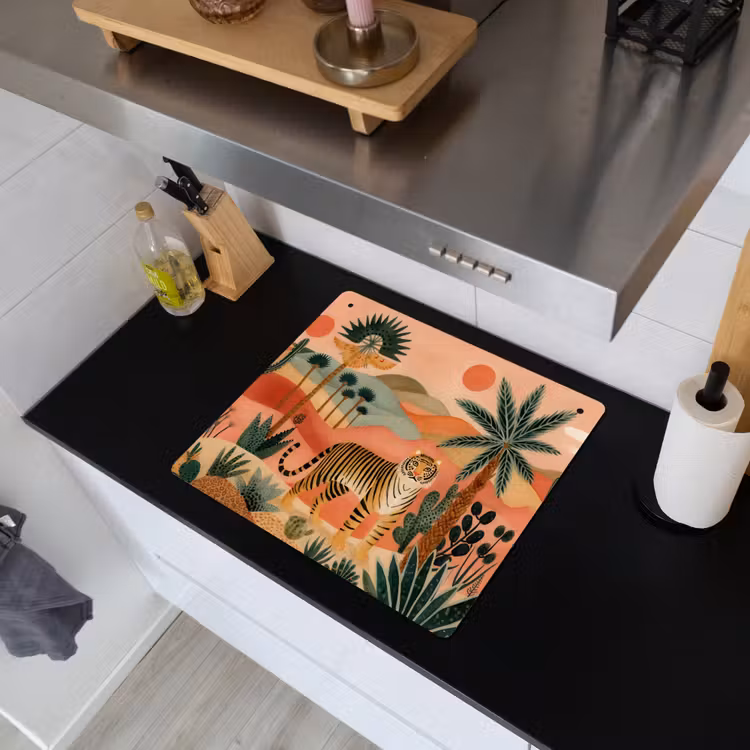 Tijger - Kleurrijk - Palmen - Cactus Inductie beschemer met haakjes middel -sfeer1