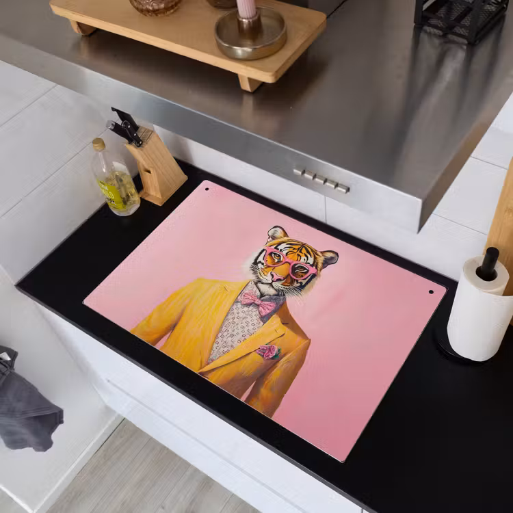 Tijger - Bril - Geel - Jasje Inductie beschemer met haakjes klein -sfeer1