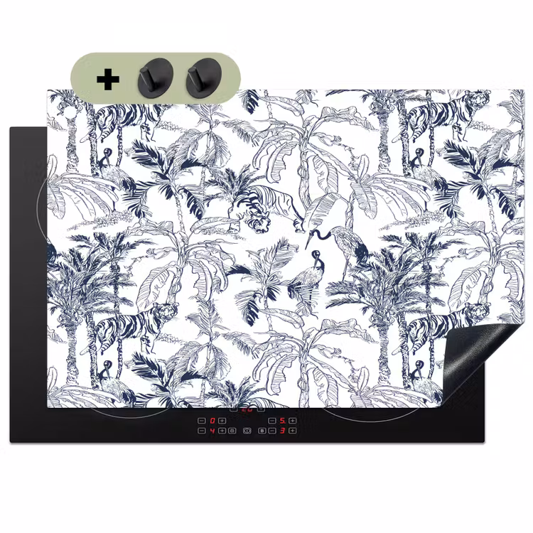Tijger - Jungle - Blauw Inductie beschemer met haakjes klein 777 -3d