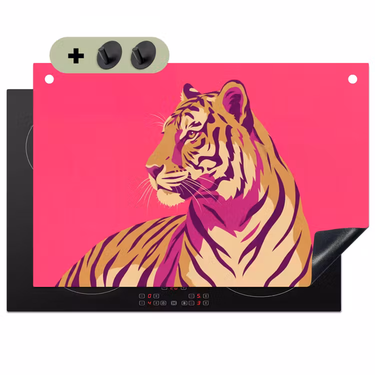 Tijger - Modern - Neon Inductie beschemer met haakjes klein -3d