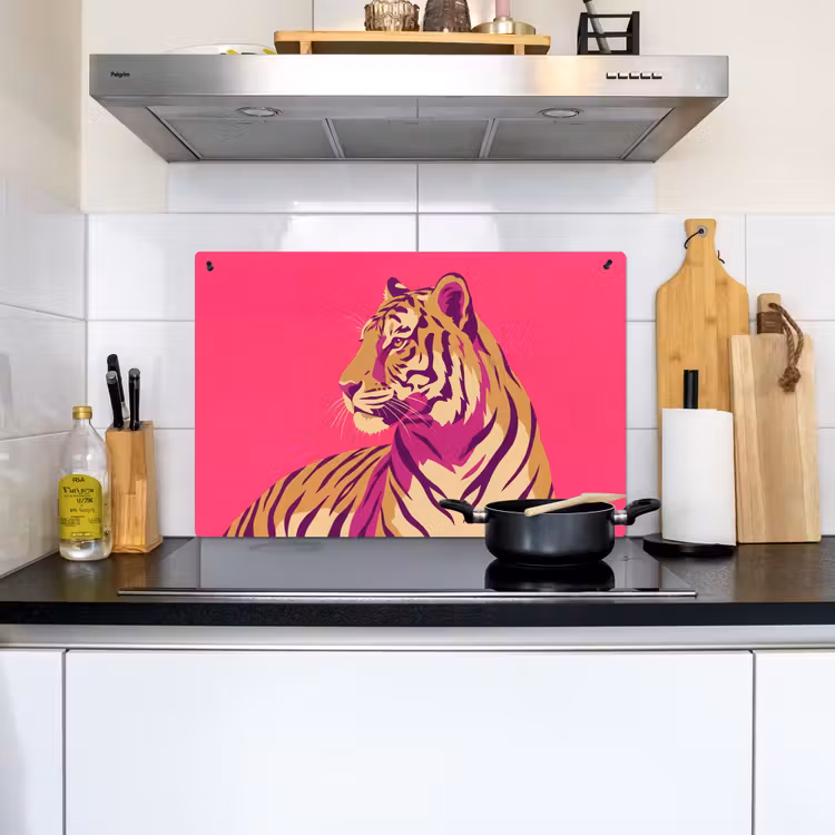Tijger - Modern - Neon Inductie beschemer met haakjes klein -sfeer2