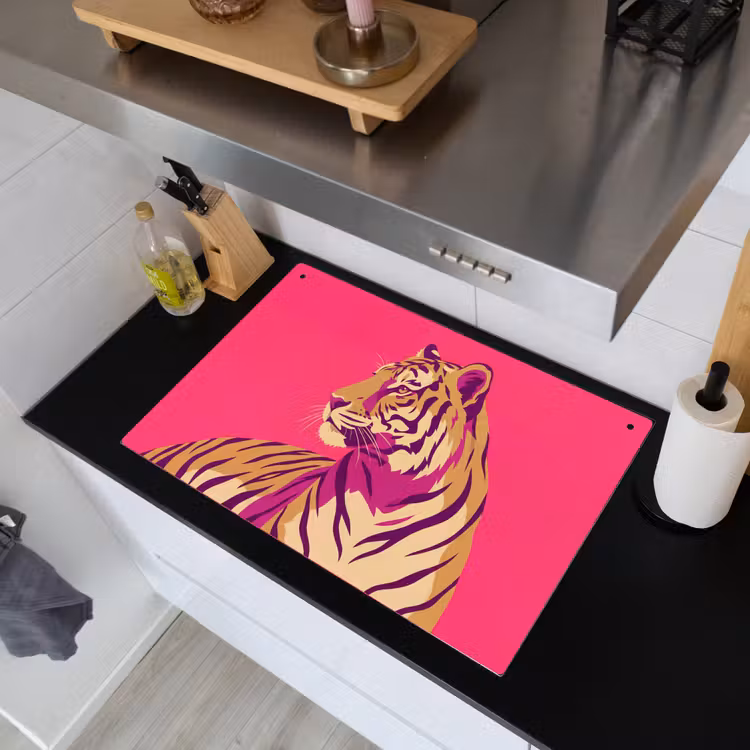 Tijger - Modern - Neon Inductie beschemer met haakjes klein -sfeer1