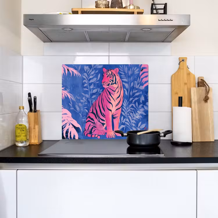 Tijger - Roze - Bladeren - Jungle Inductie beschemer met haakjes middel -sfeer2