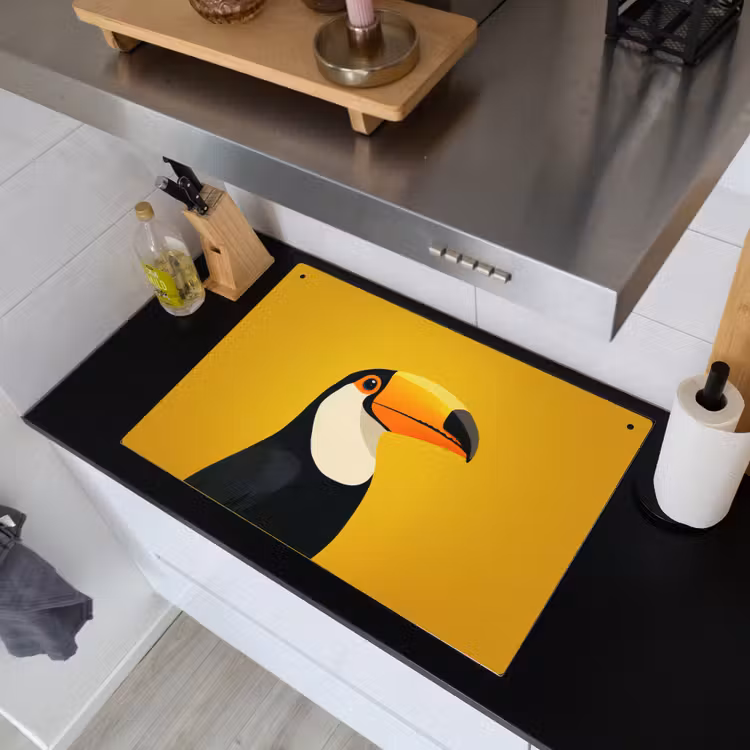 Toekan - Minimalistisch - Snavel - Oranje Inductie beschemer met haakjes klein -sfeer1