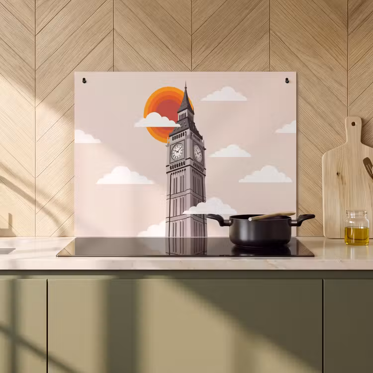Toren - Klok - Londen - Architectuur - Retro Inductie beschemer met haakjes klein -sfeer2