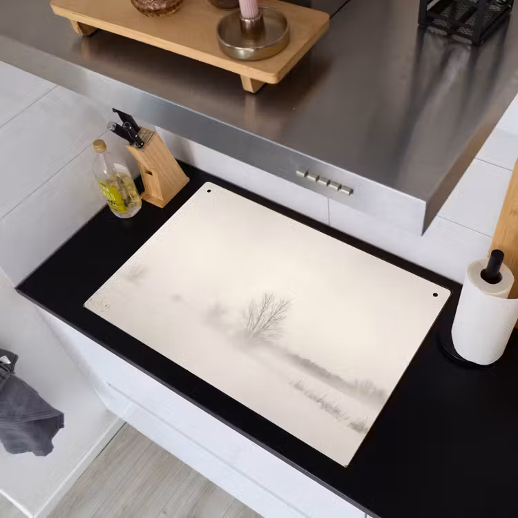 Boom - Mist - Sneeuw - Winter - Minimalistisch Inductie beschemer met haakjes klein -sfeer1